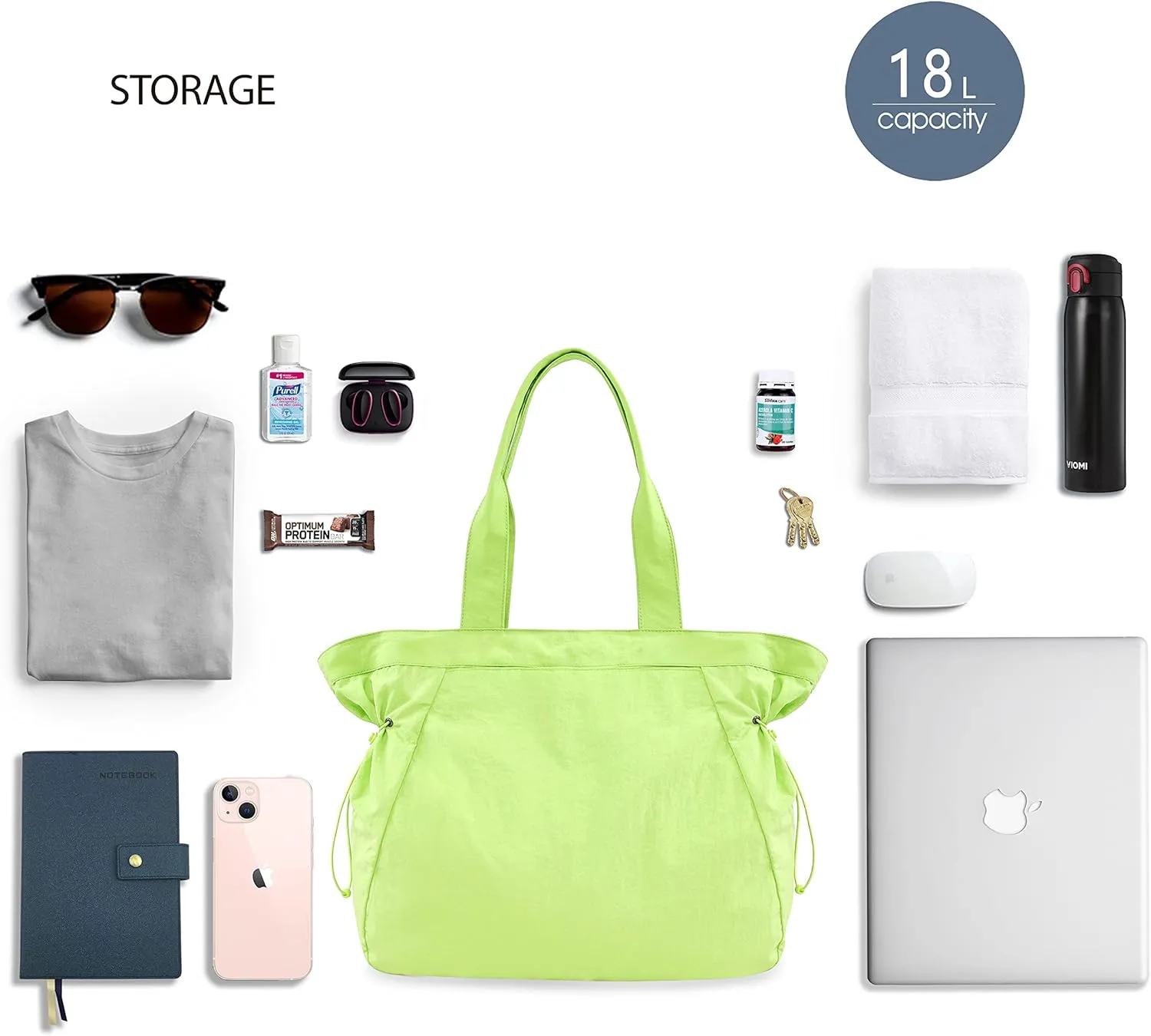 ODODOS 18L Side-Cinch Shopper Bags Lightweight Shoulder Bag Tote Handbag for Shopping Workout Beach Travel