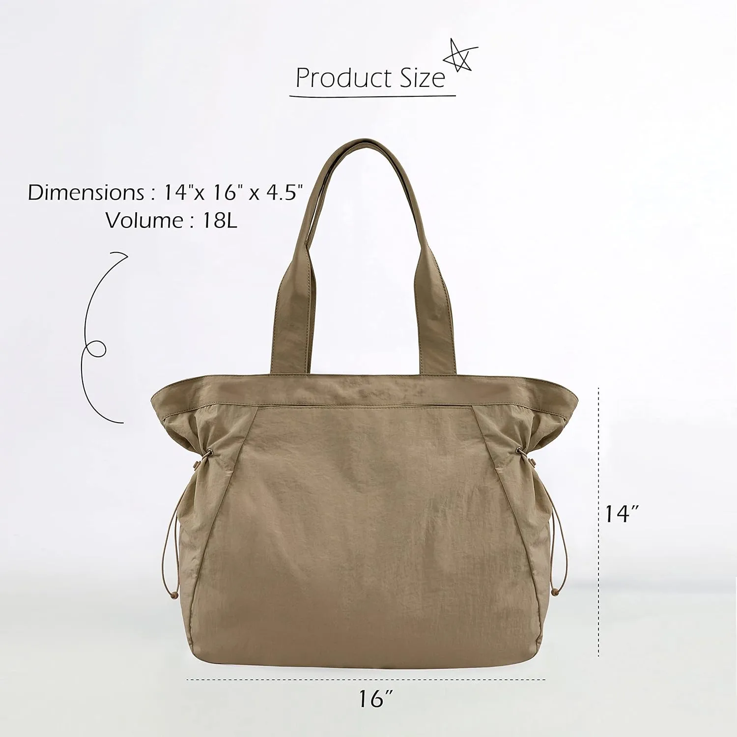 ODODOS 18L Side-Cinch Shopper Bags Lightweight Shoulder Bag Tote Handbag for Shopping Workout Beach Travel