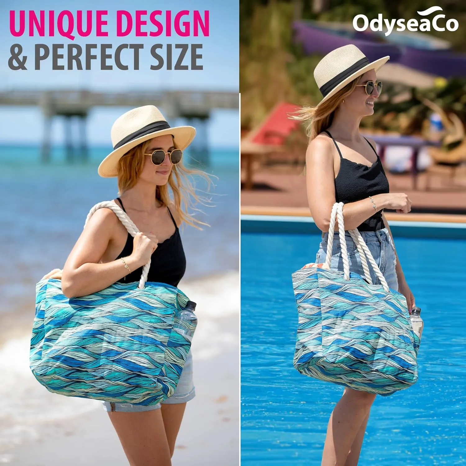 Odyseaco Beach Bag - Large Tote Bags for Women - Beach Bags Waterproof Sandproof