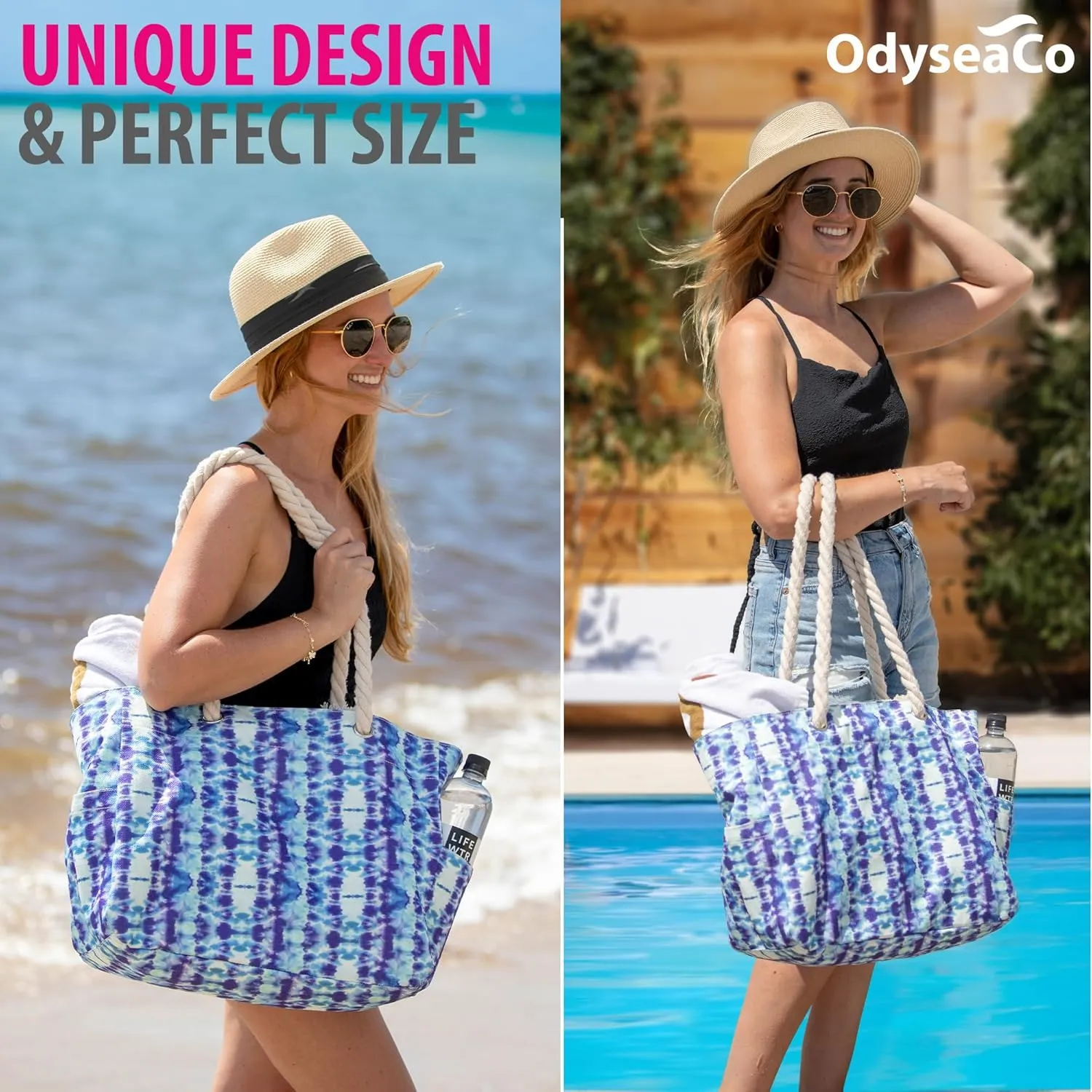 Odyseaco Beach Bag - Large Tote Bags for Women - Beach Bags Waterproof Sandproof