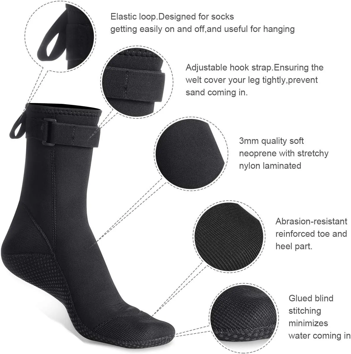 OMGear Water Socks Neoprene Socks Beach Booties 3mm 5mm Anti-Slip Wetsuit Footwear Fin Swim Sand Proof Socks