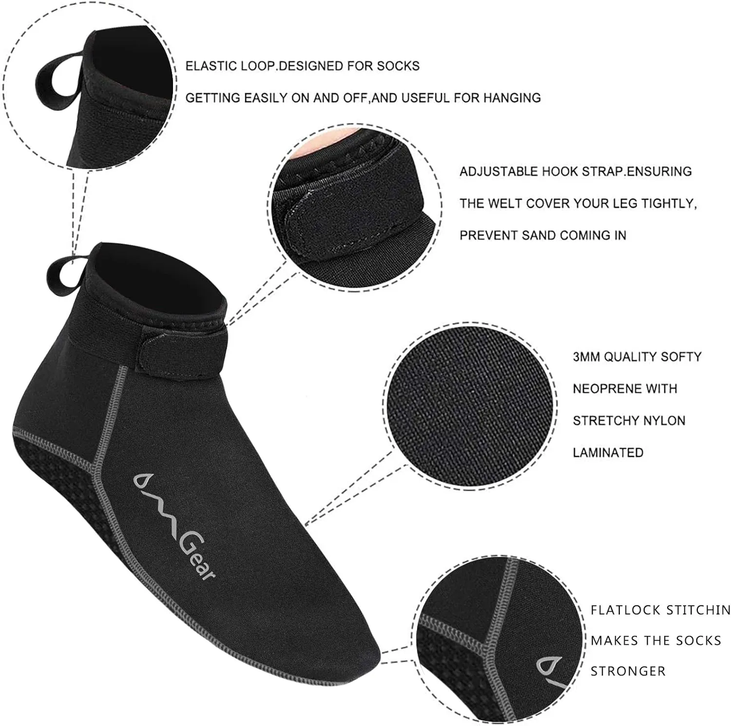 OMGear Water Socks Neoprene Socks Beach Booties 3mm 5mm Anti-Slip Wetsuit Footwear Fin Swim Sand Proof Socks