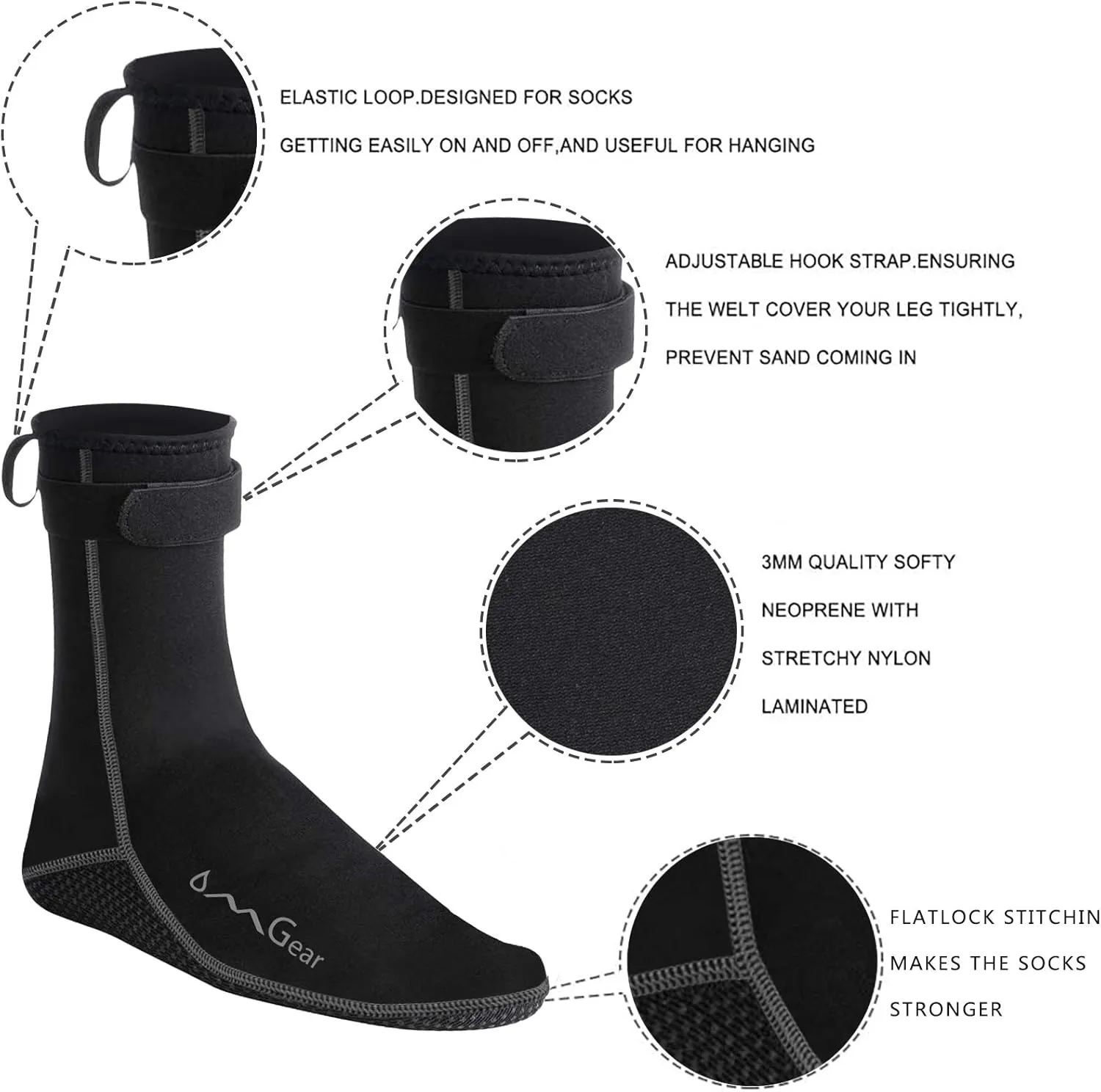 OMGear Water Socks Neoprene Socks Beach Booties 3mm 5mm Anti-Slip Wetsuit Footwear Fin Swim Sand Proof Socks