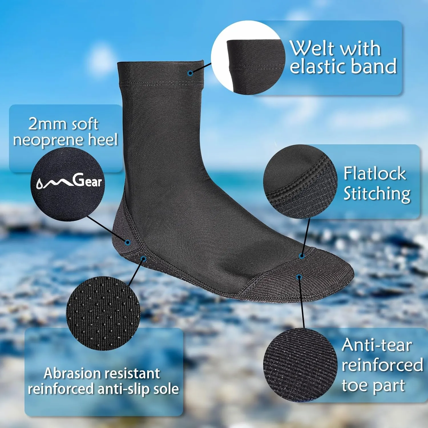 OMGear Water Socks Sand Proof Booties Quick Dry Swim Dive Socks for Sand Soccer Beach Volleyball