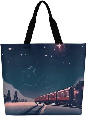 On A Train Running in The Snow Tote Bag Large Reusable Grocery Bag Fasion Handbag Women Casual Shoulder Bag for Office Shopping Travel