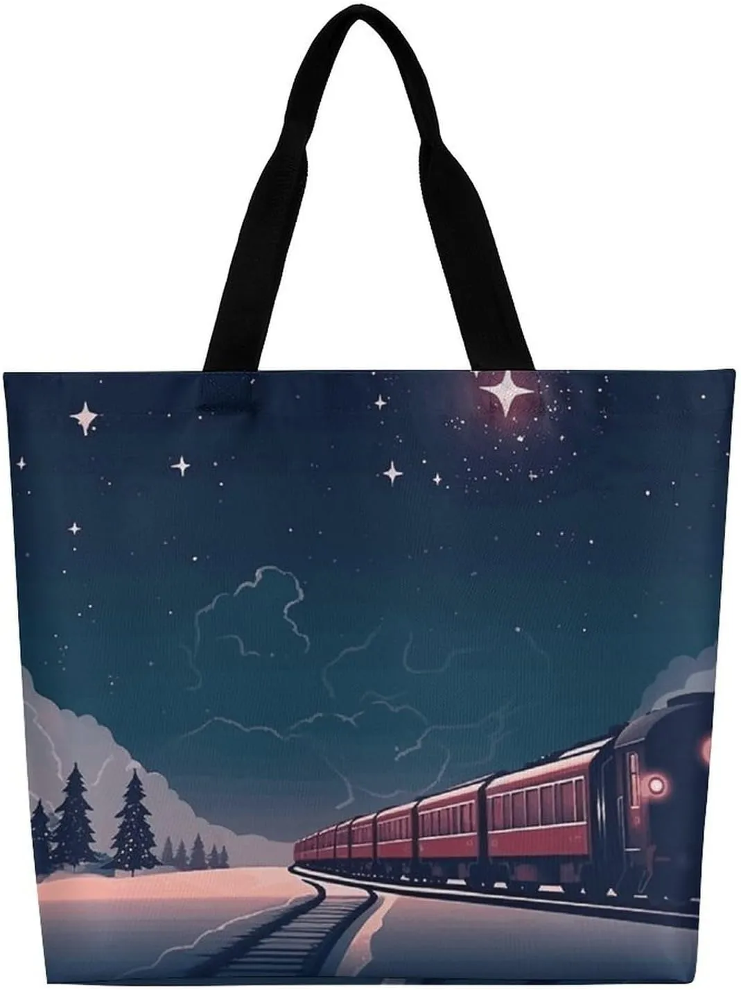 On A Train Running in The Snow Tote Bag Large Reusable Grocery Bag Fasion Handbag Women Casual Shoulder Bag for Office Shopping Travel