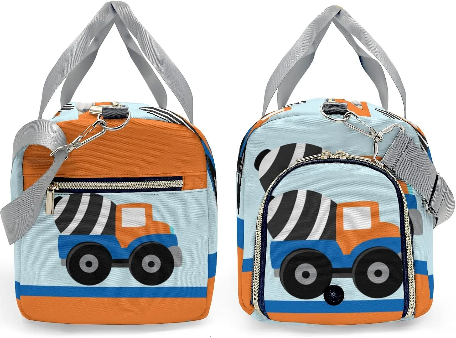 Orange Mixer Truck Blue Personalized Duffel Bag,Custom Travel Gym Bag with Name,Waterproof Sports Overnight Bag with Shoe Compartment & Shoulder Strap