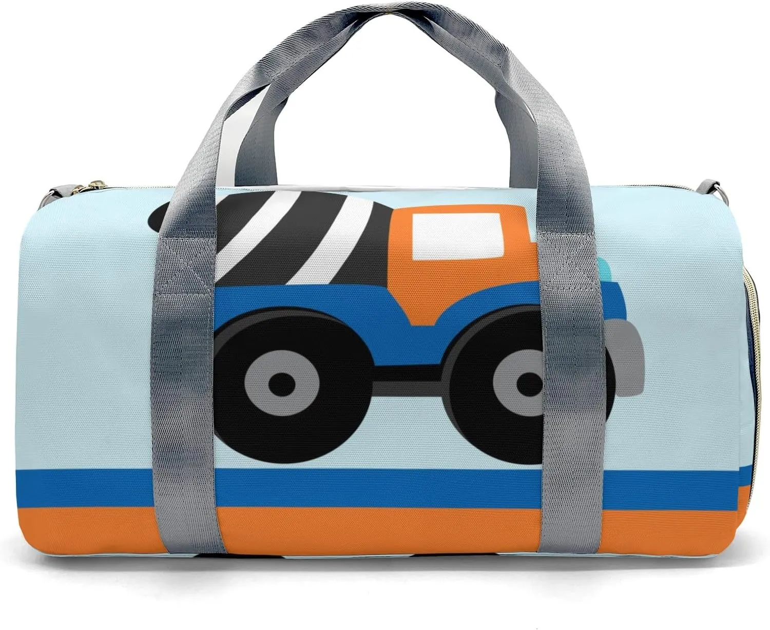 Orange Mixer Truck Blue Personalized Duffel Bag,Custom Travel Gym Bag with Name,Waterproof Sports Overnight Bag with Shoe Compartment & Shoulder Strap
