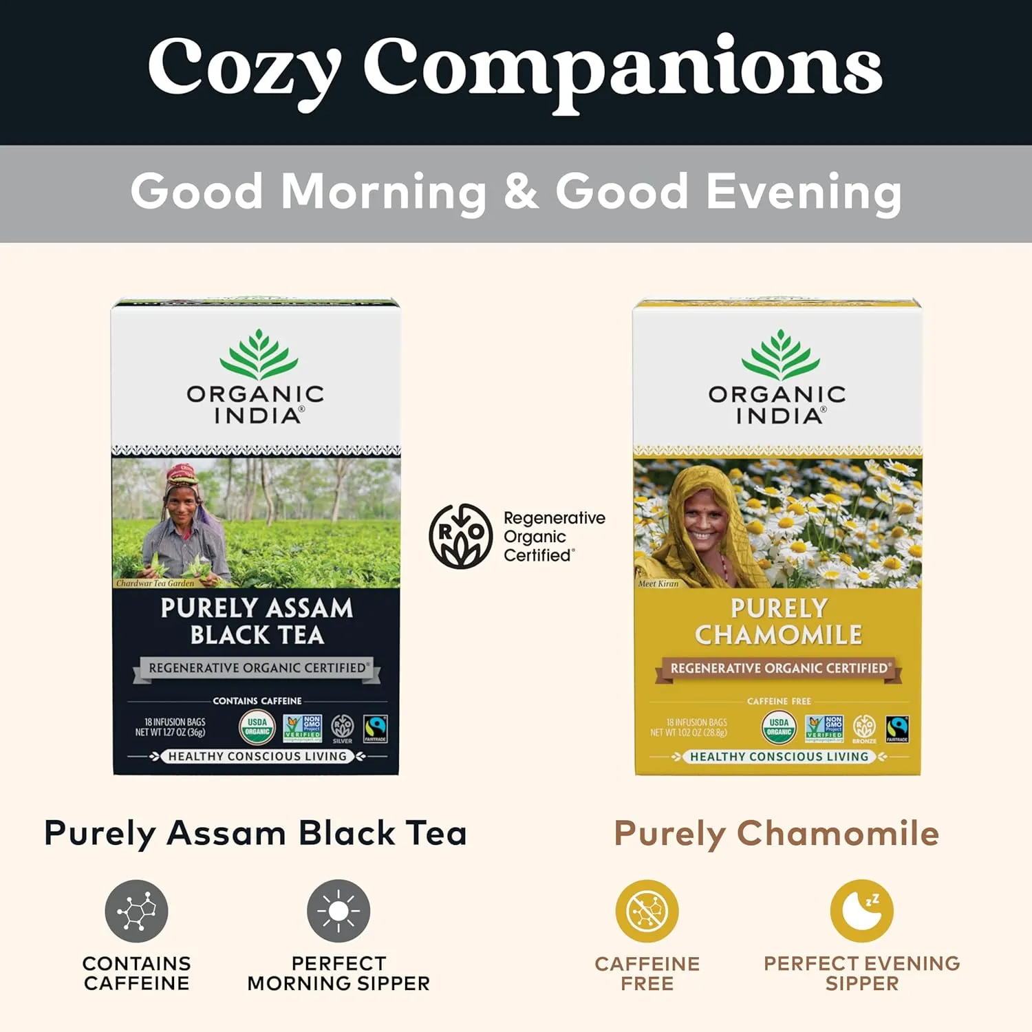 Organic India Purely Assam Black Tea - Caffeinated Herbal Tea Bags with Natural Assam Leaves, Enjoy with Milk & Sweetener, USDA Organic, Non-GMO, Fairtrade Certified - 18 Bags (Pack of 6)
