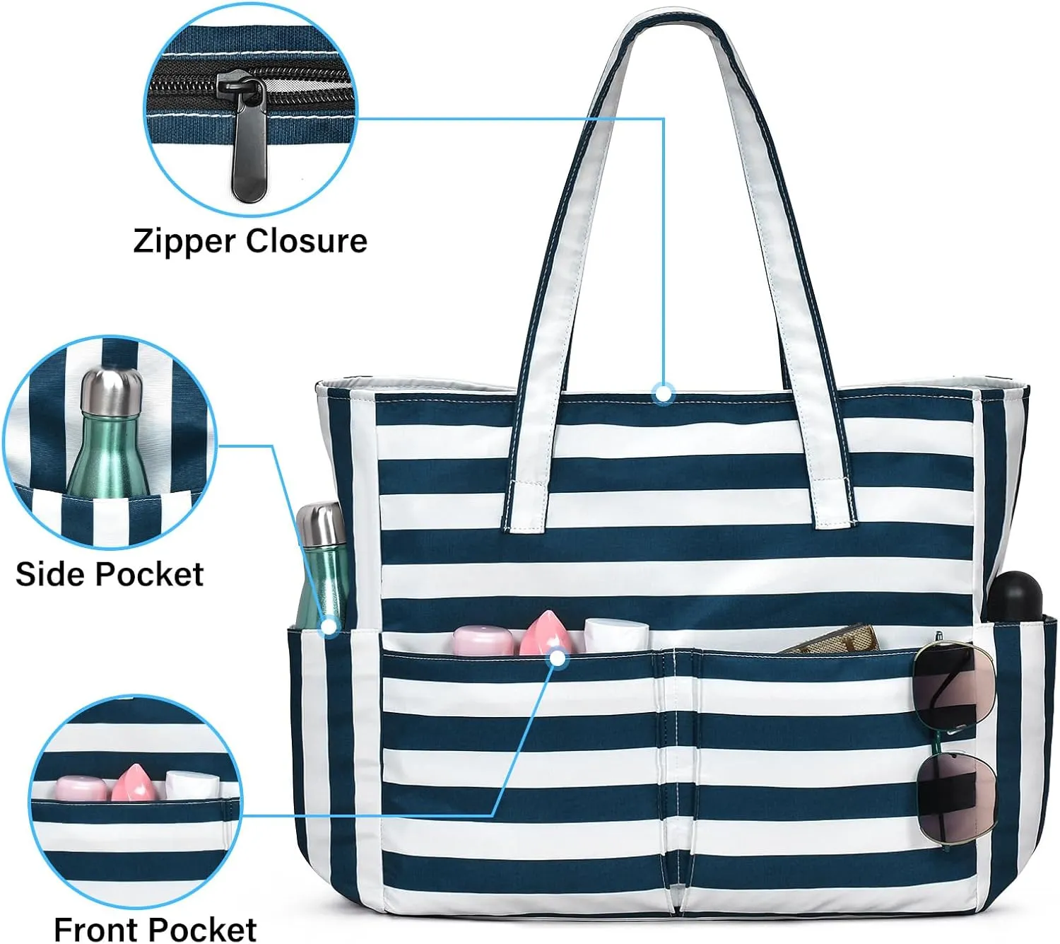 oscaurt Beach Bags for Women Large Waterproof Sandproof Beach Tote Swim Pool Bag with Zipper for Travel Vacation Essentials