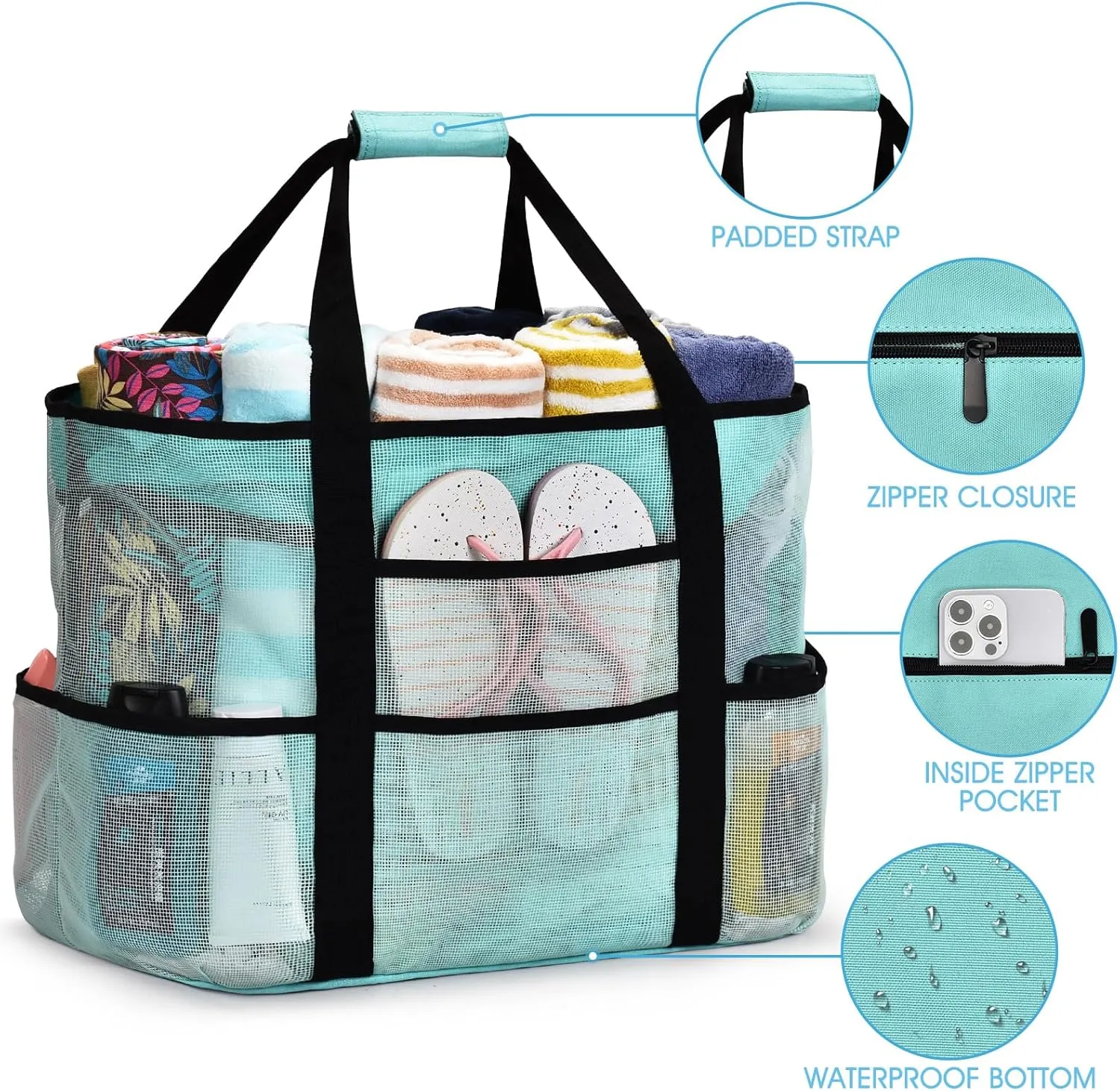 oscaurt Mesh Beach Bag Extra Large Waterproof Sandproof Beach Tote Pool Swim Bag Travel Vacation Essentials