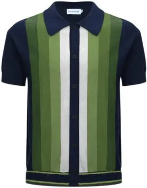OXKNIT Men’s Knitted Vintage Polo, Gradient Stripe Short Sleeve Retro Polo Shirt for Men 60s&70s