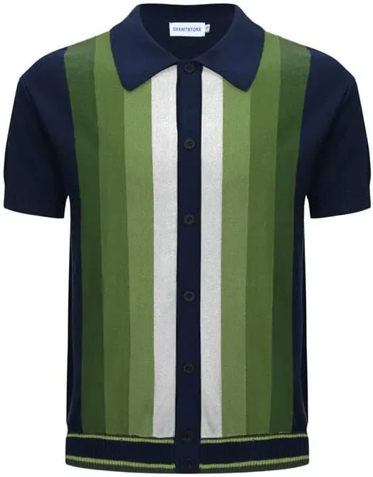 OXKNIT Men’s Knitted Vintage Polo, Gradient Stripe Short Sleeve Retro Polo Shirt for Men 60s&70s