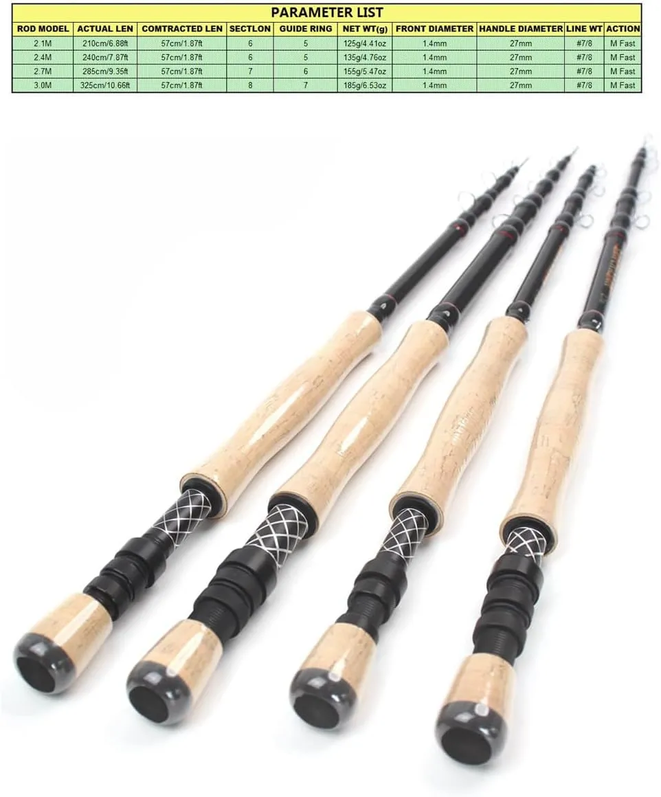 Pack of 1 Telescopic Fly Fishing Rod Portable Carbon Ultralight Fast Action Fly Fishing Rod Cork Handle Tackle