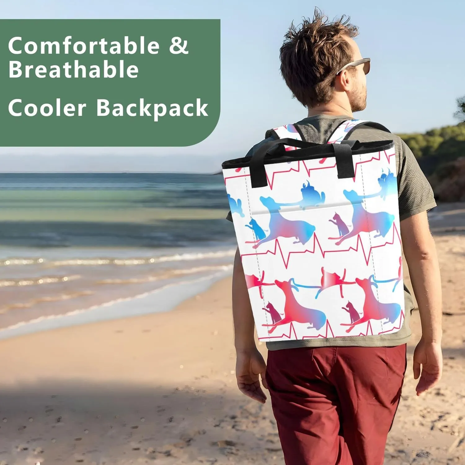 Painting Hillside Beach Landscape Cooler Bag Backpack Coolers 36 Cans Insulated Shopping Bags 13.8''x5.9''x16.5
