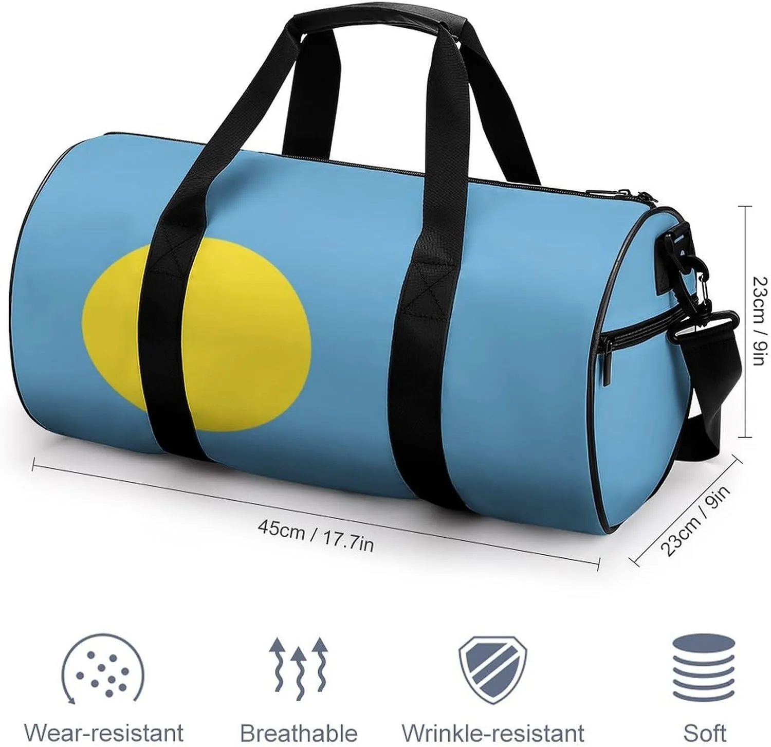 Palau Flag Waterproof Sports Duffel Bag with Dry Wet Separation for Gym Beach Travel
