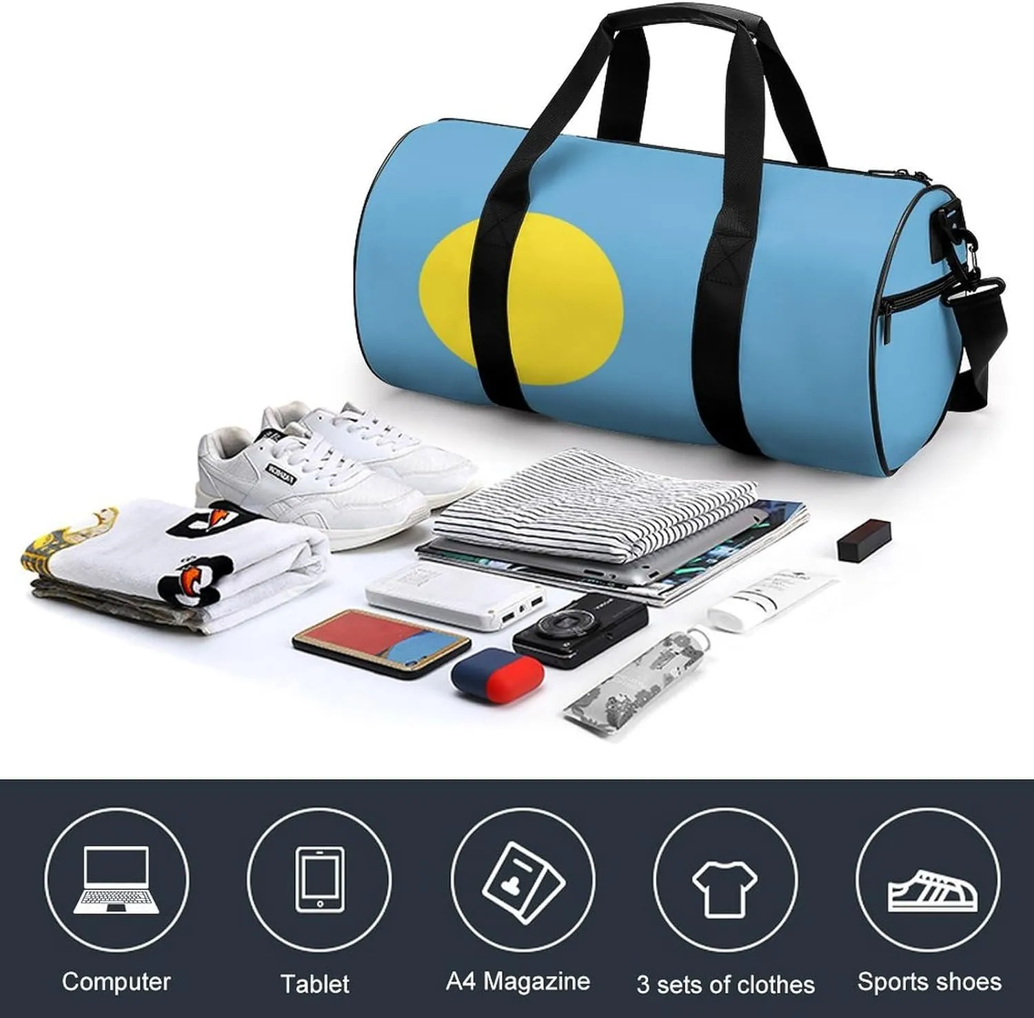 Palau Flag Waterproof Sports Duffel Bag with Dry Wet Separation for Gym Beach Travel