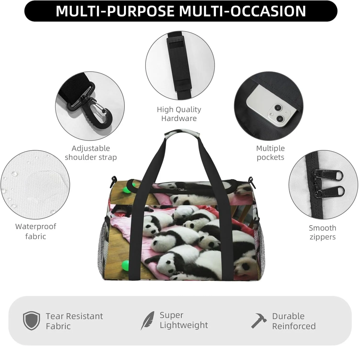 Panda Travel Duffel Bag Large Foldable Waterproof Overnight Bag For Beach Swim Bags Pool Sports Gym