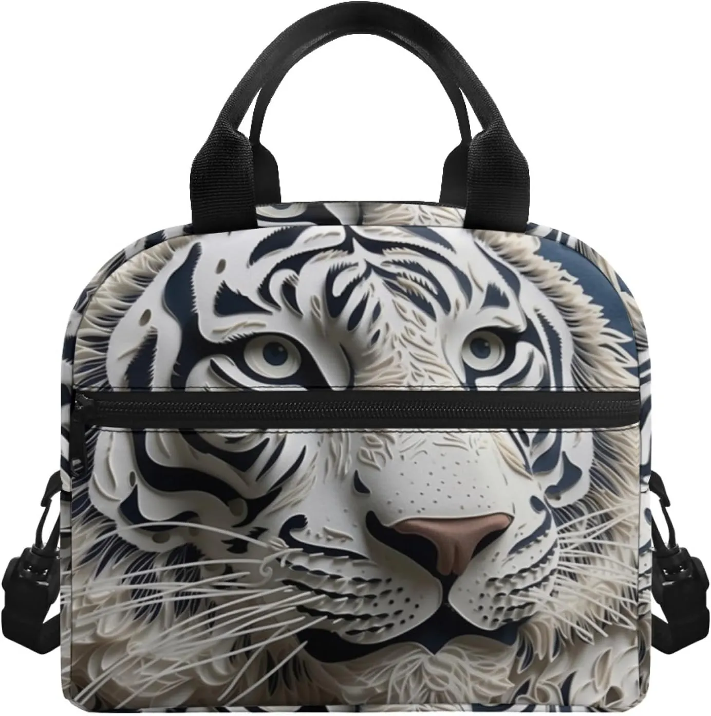 Paper Carving Tiger Lunch Bag for Women, Paper Sculpture Tigers Insulated Lunch Box Adjustable Removable Shoulder Strap, Lunch Cooler Bag for Work, Picnic,Camping
