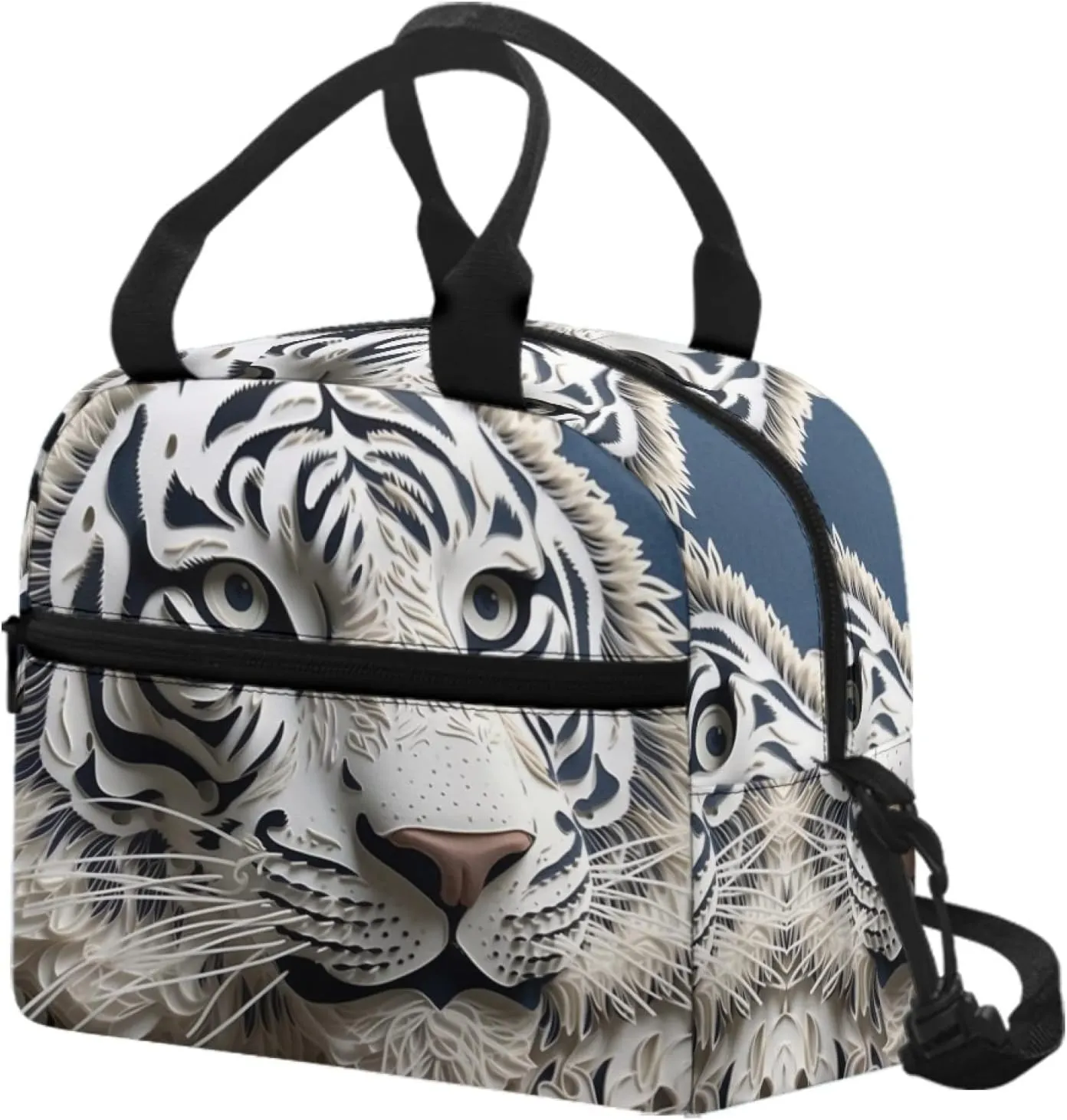 Paper Carving Tiger Lunch Bag for Women, Paper Sculpture Tigers Insulated Lunch Box Adjustable Removable Shoulder Strap, Lunch Cooler Bag for Work, Picnic,Camping