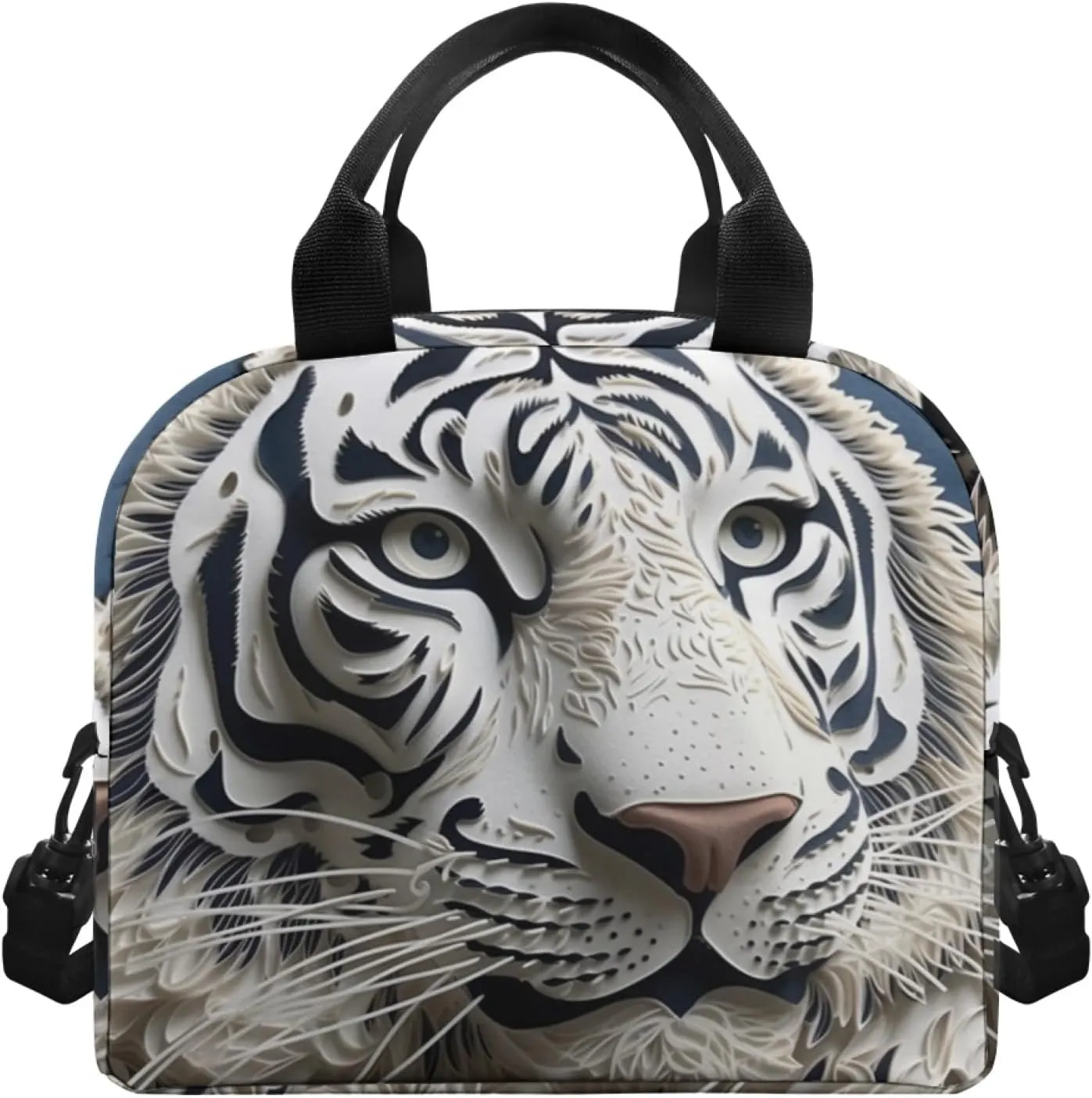 Paper Carving Tiger Lunch Bag for Women, Paper Sculpture Tigers Insulated Lunch Box Adjustable Removable Shoulder Strap, Lunch Cooler Bag for Work, Picnic,Camping