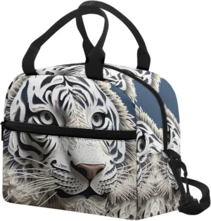 Paper Carving Tiger Lunch Bag for Women, Paper Sculpture Tigers Insulated Lunch Box Adjustable Removable Shoulder Strap, Lunch Cooler Bag for Work, Picnic,Camping