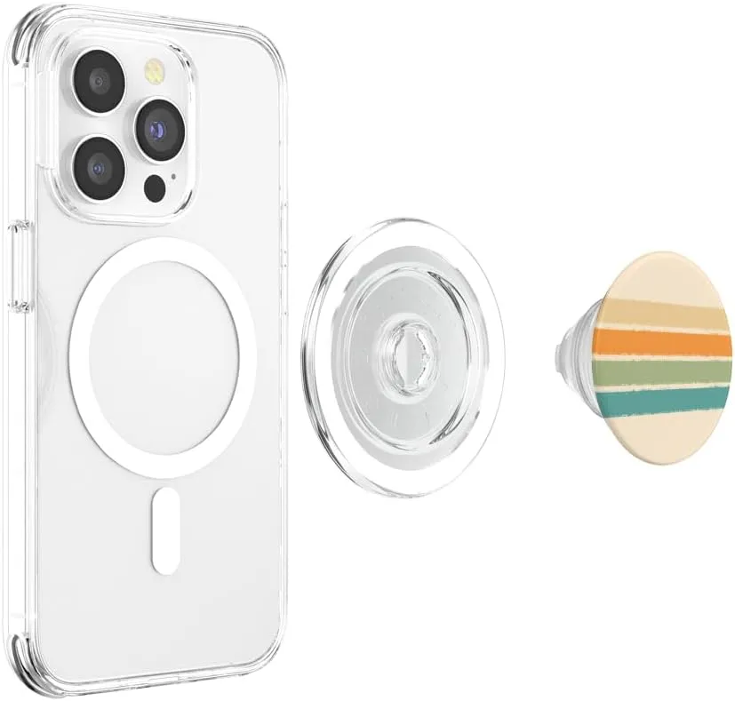 Pastel Summer Retro Stripes 70s Grunge Brush Stripe on Beige PopSockets PopGrip for MagSafe