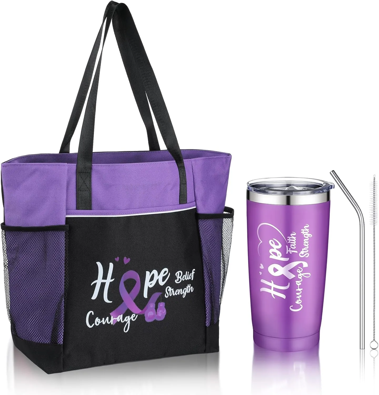 Paterr Cancer Gifts Cancer Awareness Tote Bag Well Soon Gifts Chemo Care Package 20oz Stainless Steel Tumbler