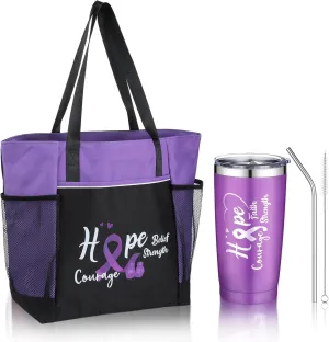 Paterr Cancer Gifts Cancer Awareness Tote Bag Well Soon Gifts Chemo Care Package 20oz Stainless Steel Tumbler
