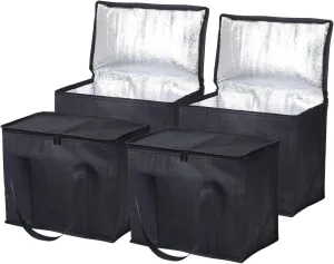 PATIKIL 4 Pack Insulated Reusable Grocery Bag, X-Large Cooler Bags with Zipper Thermal Food Bag for Hot/Cold Food Groceries Travel Beach, Black (16"x10"x13")
