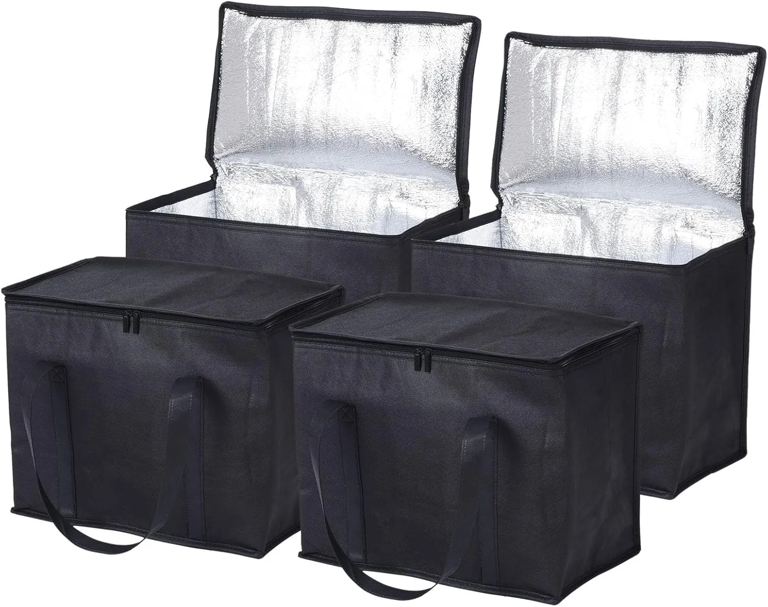 PATIKIL 4 Pack Insulated Reusable Grocery Bag, X-Large Cooler Bags with Zipper Thermal Food Bag for Hot/Cold Food Groceries Travel Beach, Black (16"x10"x13")