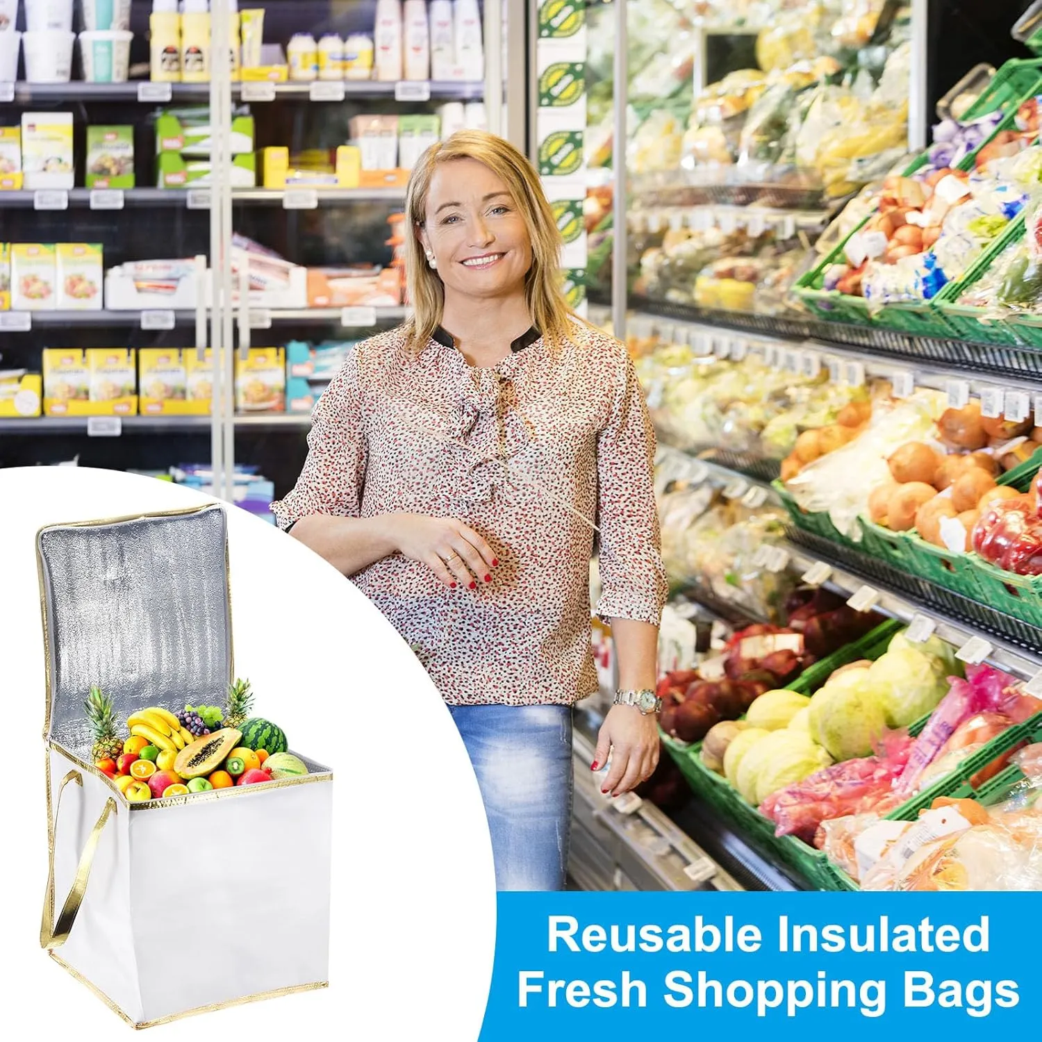 PATIKIL Insulated Grocery Bag, Non-woven Fabric Food Delivery Tote Thermal Cake Carrying Bags Food Container for Home Office Restaurant, 30cmx30cmx27cm, White