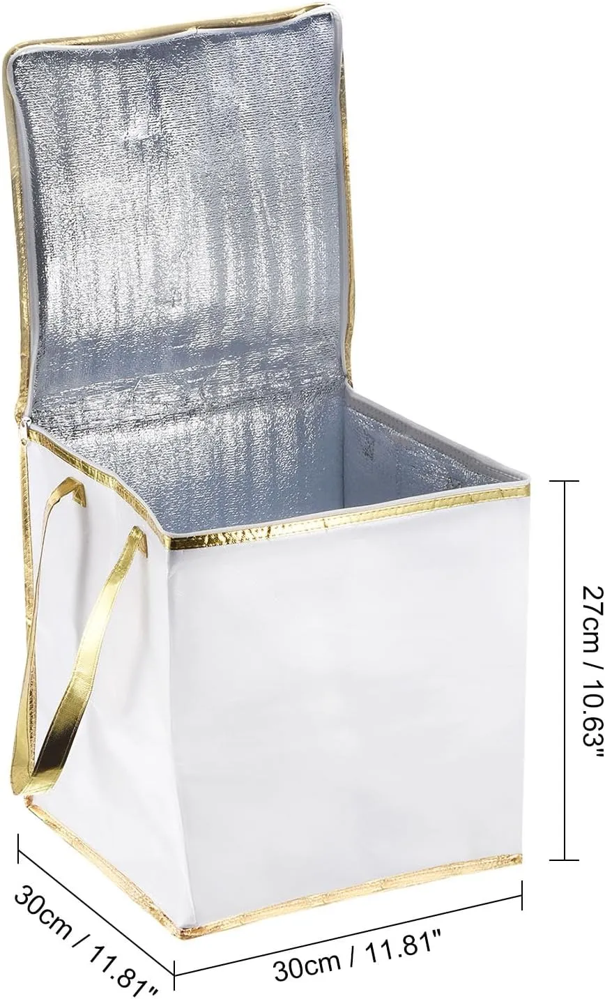 PATIKIL Insulated Grocery Bag, Non-woven Fabric Food Delivery Tote Thermal Cake Carrying Bags Food Container for Home Office Restaurant, 30cmx30cmx27cm, White