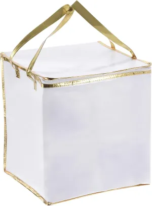 PATIKIL Insulated Grocery Bag, Non-woven Fabric Food Delivery Tote Thermal Cake Carrying Bags Food Container for Home Office Restaurant, 30cmx30cmx27cm, White