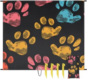 Paw Print Beach Blanket, Sandproof Beach Mat, Adults Waterproof Quick Drying Sand Free Mat with 4 x Ground Spikes for Outdoor Travel Camping Hiking, Dog Paws