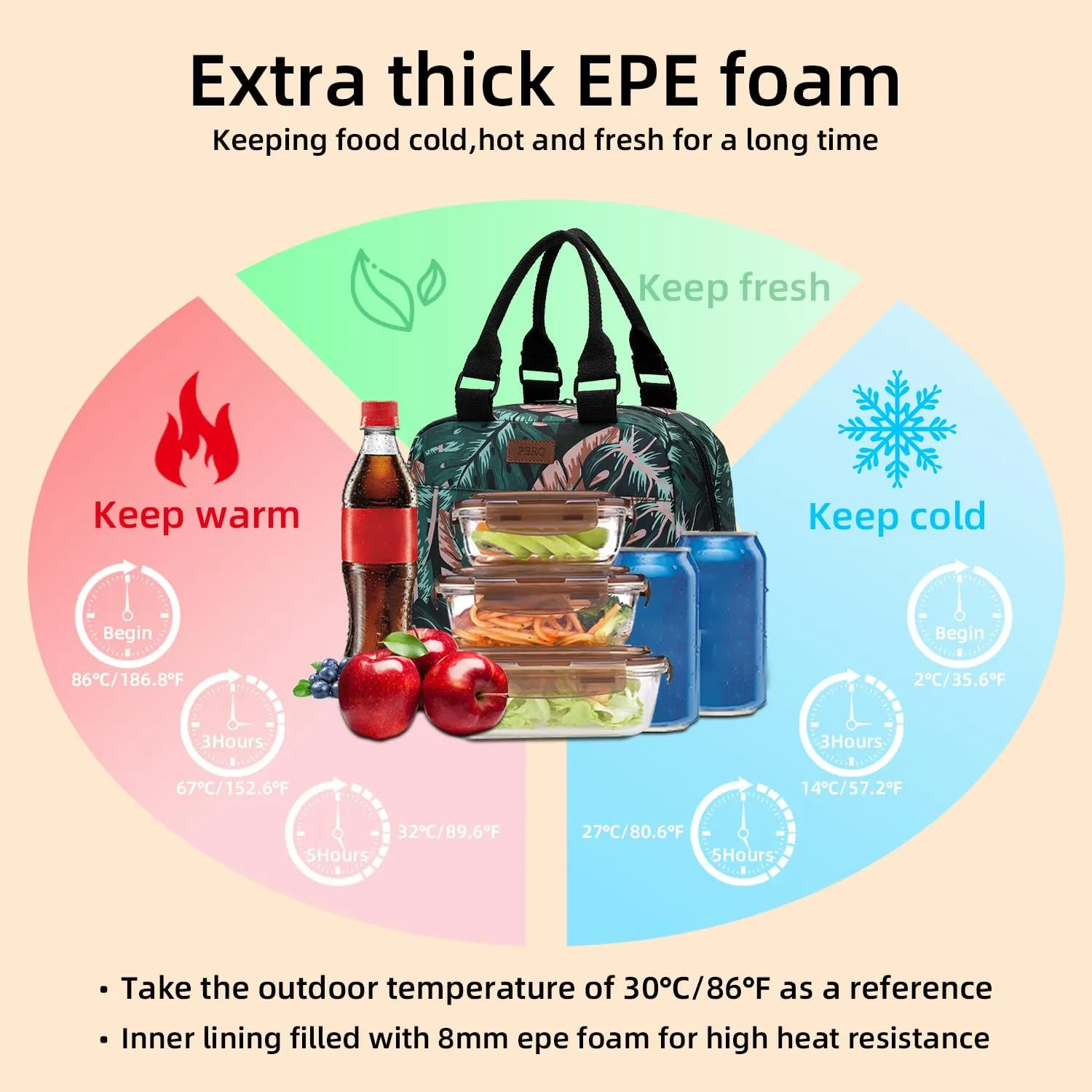 PBRO Insulated Lunch Bag for Women/Men,Large Reusable Lunch Tote with Adjustable Shoulder Belt,Cute Tropic Leaves Portable Lunch Box Cooler Bag,Perfect for Travel Picnic,Office,Working -Dark Green