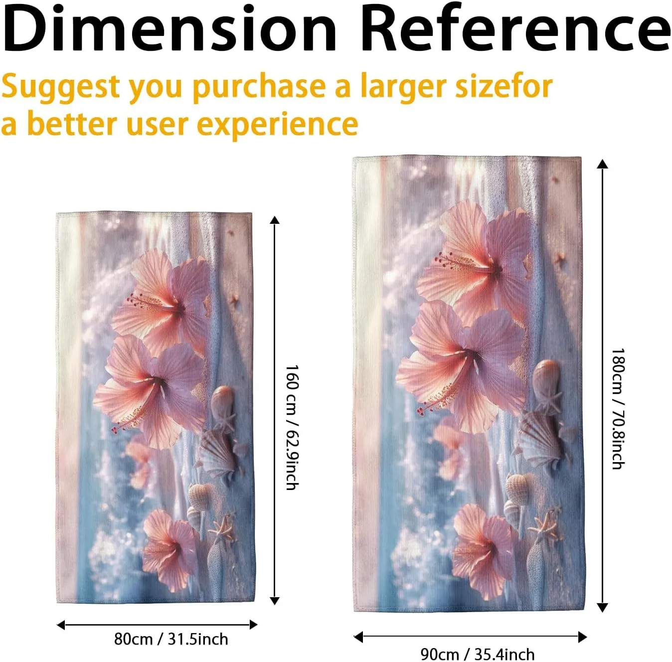 Peach Floral Microfiber Beach Towel Extra Large Hibiscus Design Quick Dry Absorbent Sand Free Oversize Lightweight Beach Blanket, Vacation Pool Gym Picnic Essentials 70x35 Inch