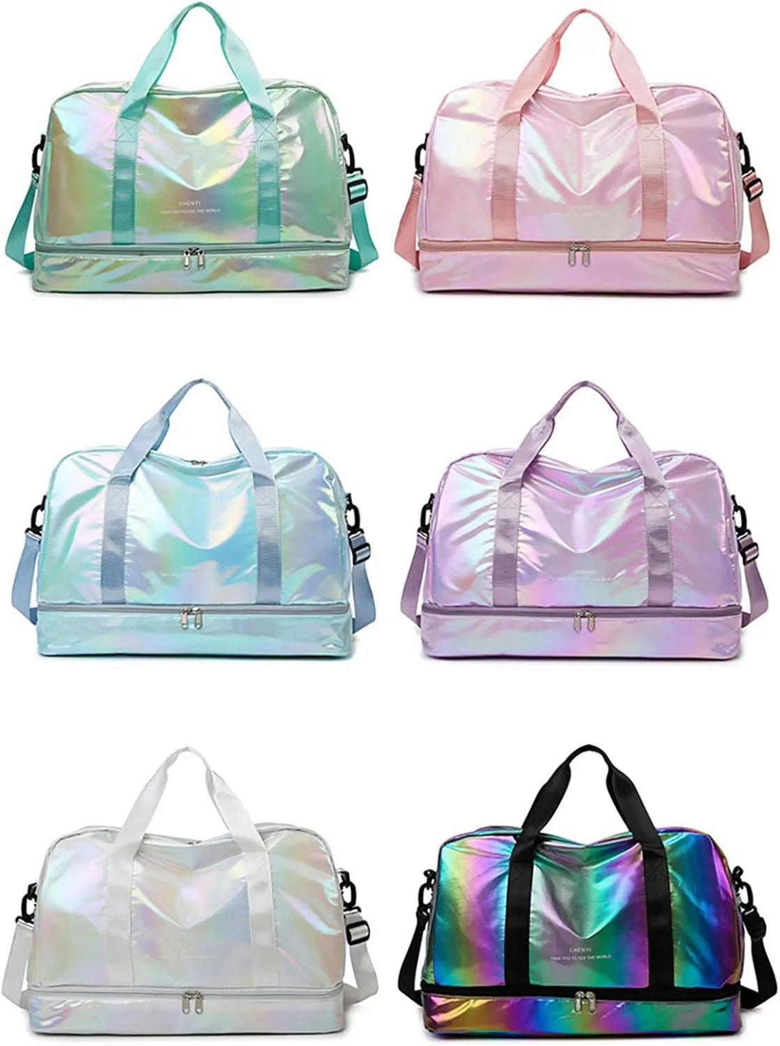 Pearl Fabric Sports Tote Gym Bag with Wet Pocket Shoes Compartment Shoulder Weekend Bag for Women (Pearl Green)