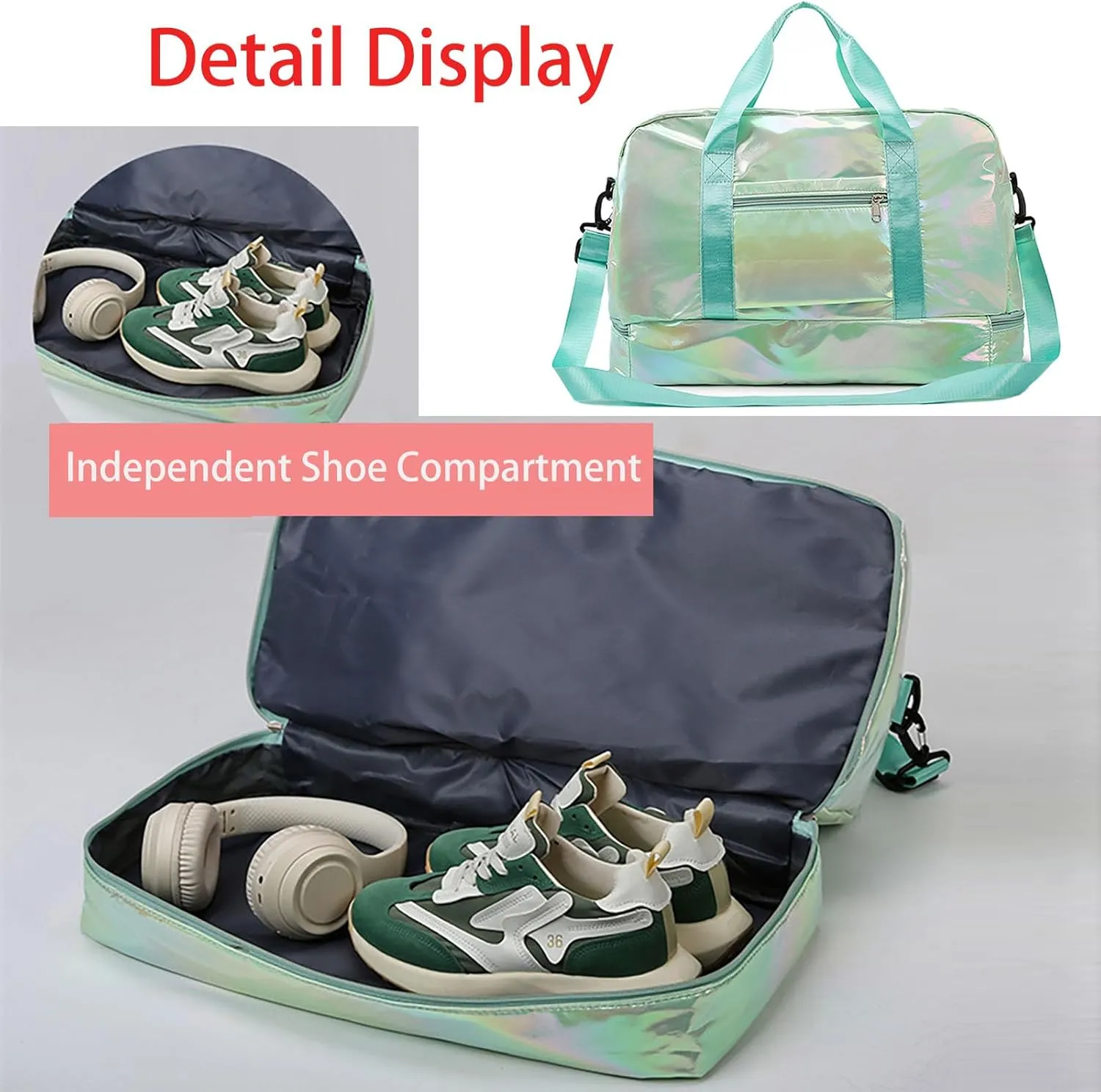 Pearl Fabric Sports Tote Gym Bag with Wet Pocket Shoes Compartment Shoulder Weekend Bag for Women (Pearl Green)