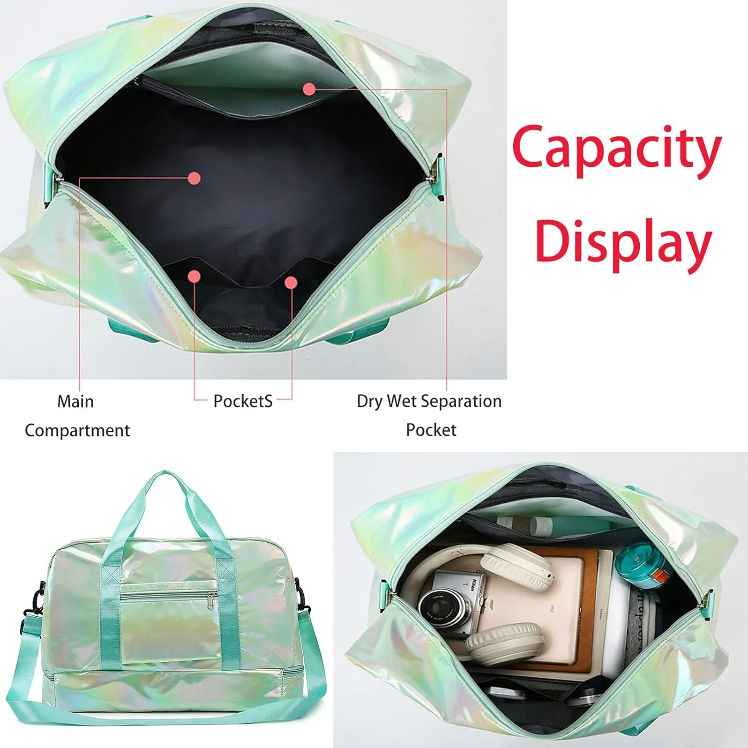 Pearl Fabric Sports Tote Gym Bag with Wet Pocket Shoes Compartment Shoulder Weekend Bag for Women (Pearl Green)