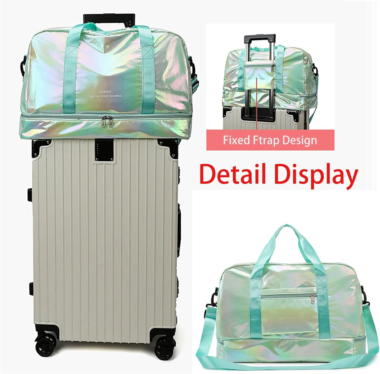 Pearl Fabric Sports Tote Gym Bag with Wet Pocket Shoes Compartment Shoulder Weekend Bag for Women (Pearl Green)