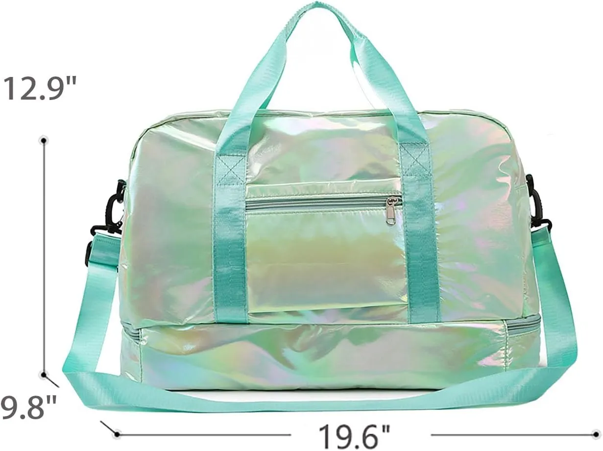 Pearl Fabric Sports Tote Gym Bag with Wet Pocket Shoes Compartment Shoulder Weekend Bag for Women (Pearl Green)