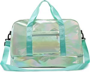 Pearl Fabric Sports Tote Gym Bag with Wet Pocket Shoes Compartment Shoulder Weekend Bag for Women (Pearl Green)