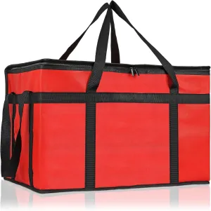 PEASUG Insulated Bags for Food Delivery, XXXL Pizza Delivery Bags for Large Capacity Cooler Bag Keep Food Warm for Grocery Shopping and Catering, Foldable, Heavy-Duty (Red)