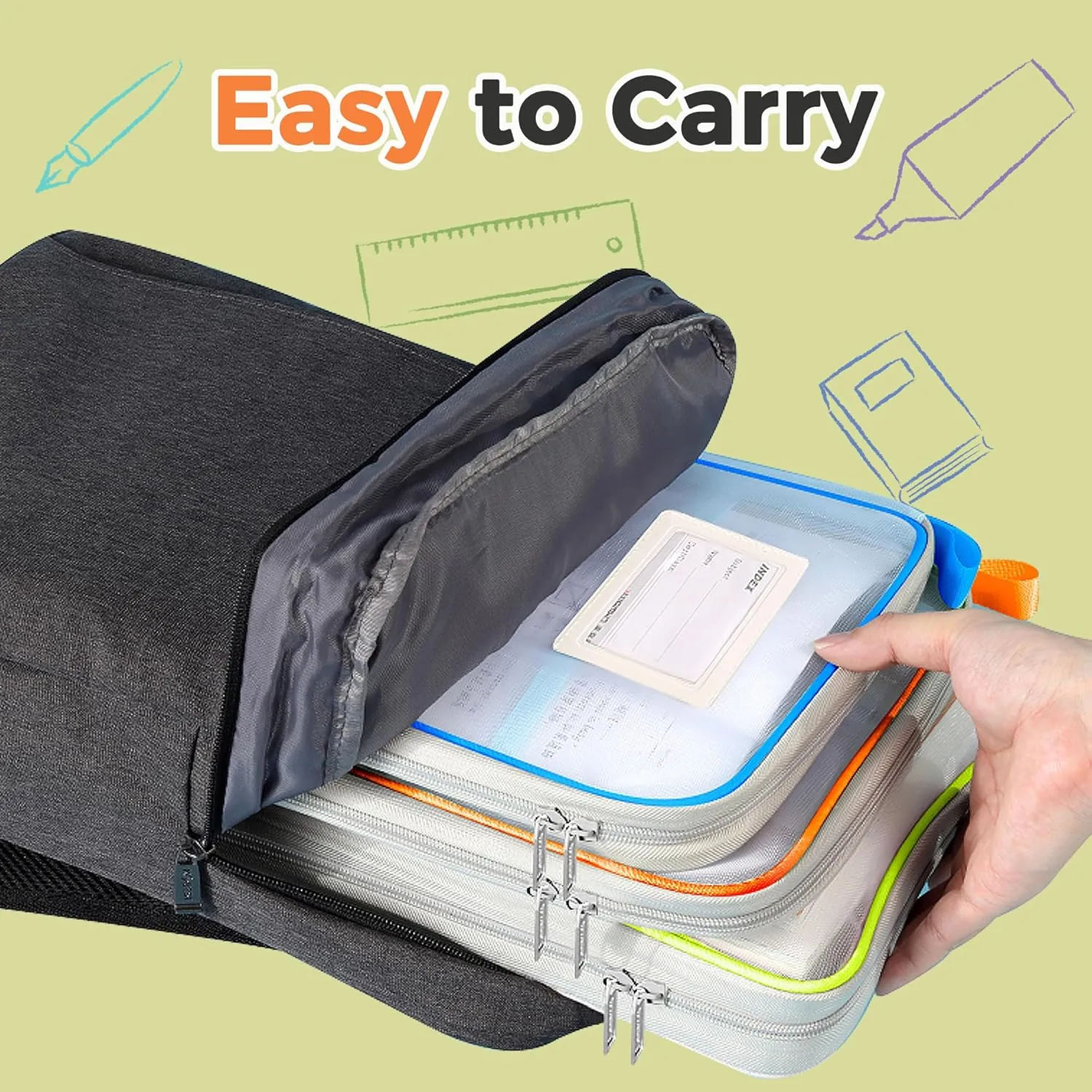 Pendancy Mesh Zipper Pouch 14.8x10.8 in Transparent Lightweight Nylon File Folders, A4 Size Multi-Layer Subject Document Organizer Accessories Storage Bag for Office and School Supplies(Orange)