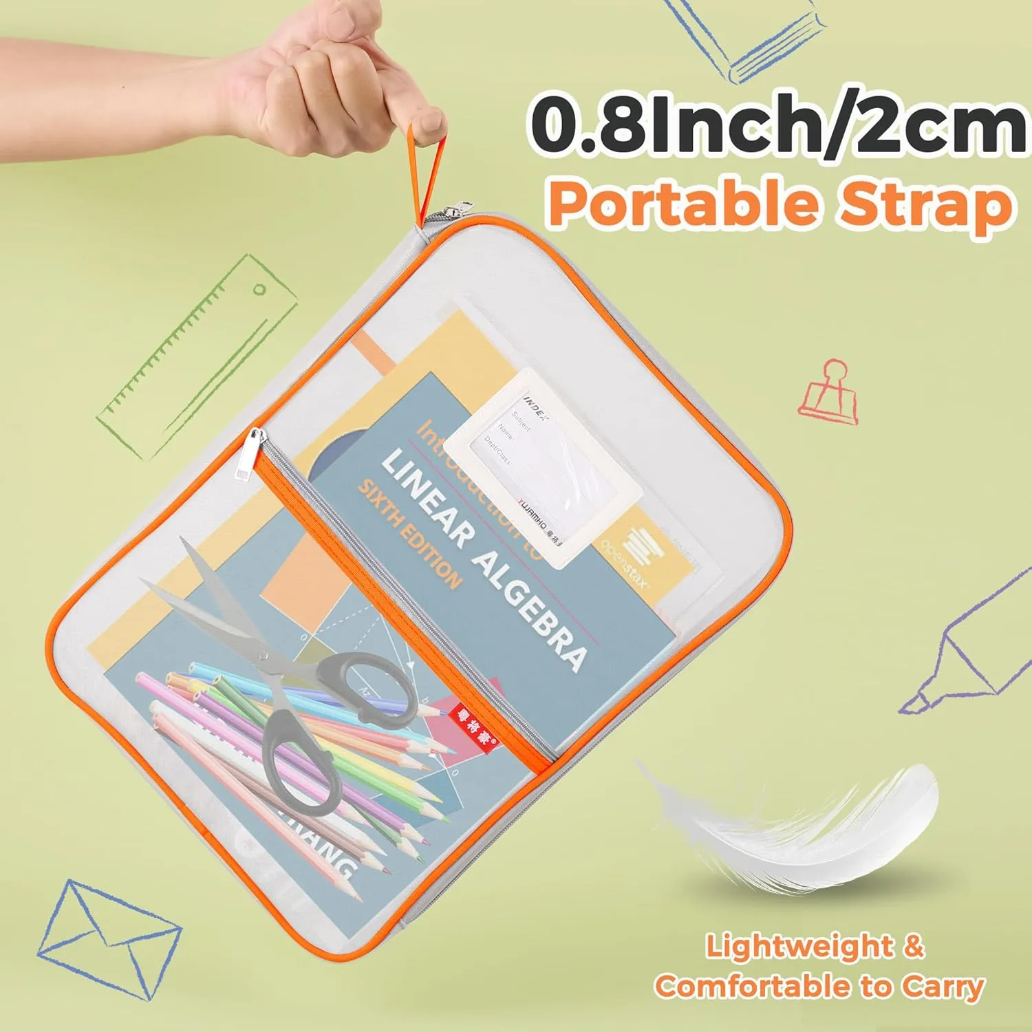 Pendancy Mesh Zipper Pouch 14.8x10.8 in Transparent Lightweight Nylon File Folders, A4 Size Multi-Layer Subject Document Organizer Accessories Storage Bag for Office and School Supplies(Orange)
