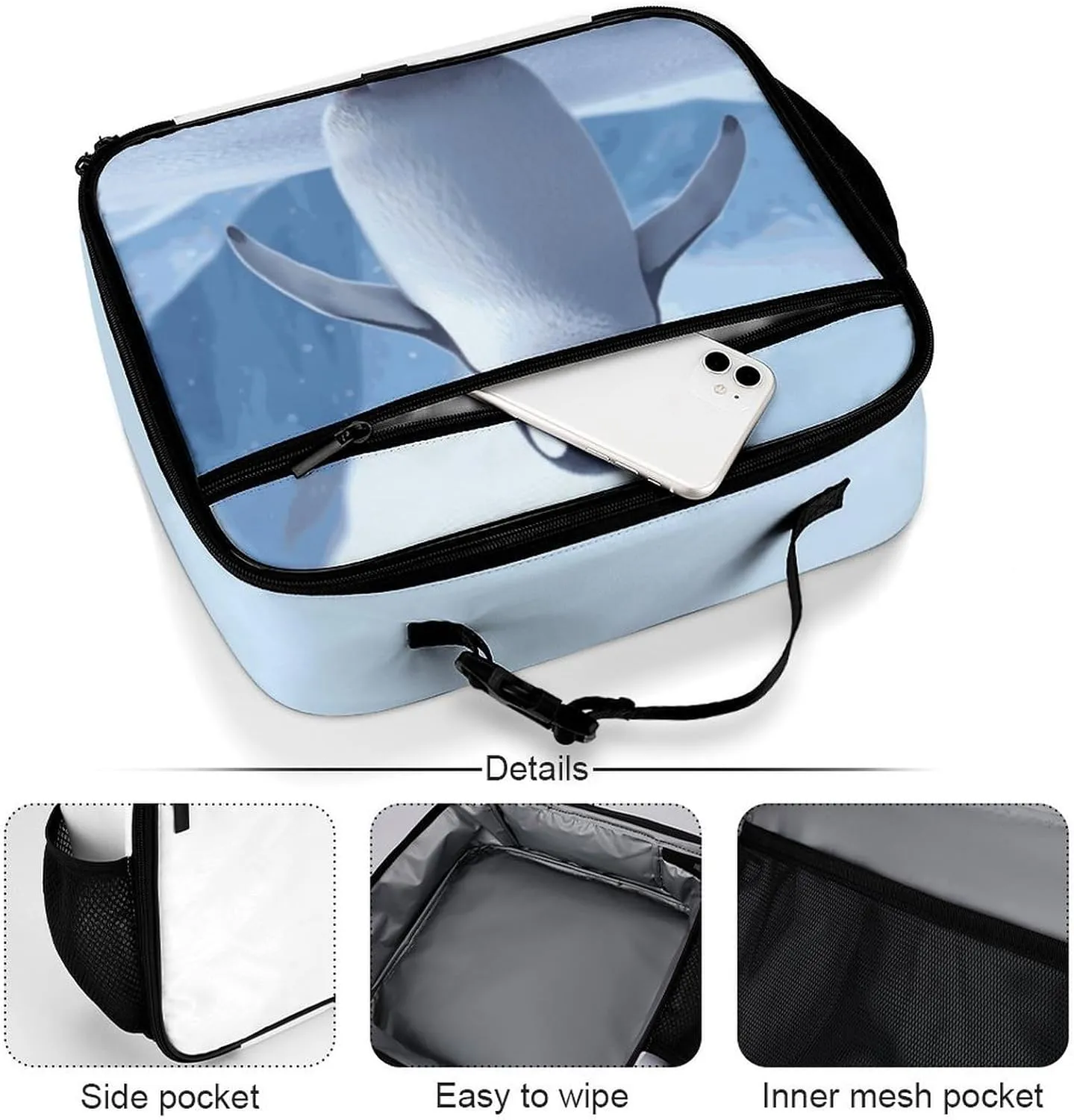 Penguin Iceberg Reusable Lunch Box Insulated Lunch Bag Cooler Bag Lunchbox Meal Food Container Tote Bag for Women Kids Girls Boy School Camping Hiking Picnic Beach Travel