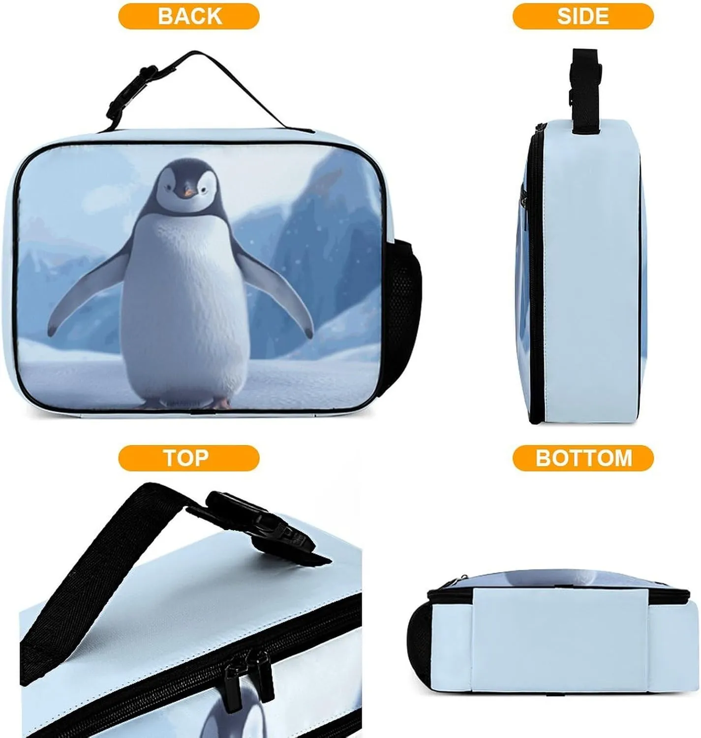Penguin Iceberg Reusable Lunch Box Insulated Lunch Bag Cooler Bag Lunchbox Meal Food Container Tote Bag for Women Kids Girls Boy School Camping Hiking Picnic Beach Travel