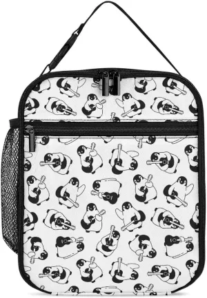 Penguin Playing The Guitar Reusable Lunch Bag Insulated Portable Lunch Box Bag Leak Proof Dining Bag Lunch Box Container Tote Pattern75