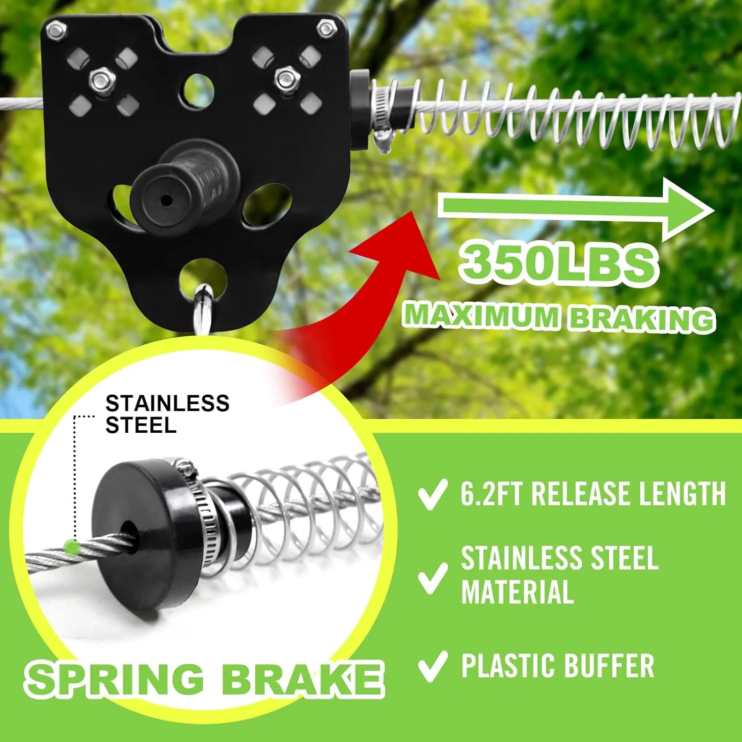 Perantlb Zipline for Backyard Kids and Adults,Zipline Kits for Backyard with 100ft Cable,6ft Zipline Spring Brake and Belt,Zip line Trolley with Handle,seat and Bag
